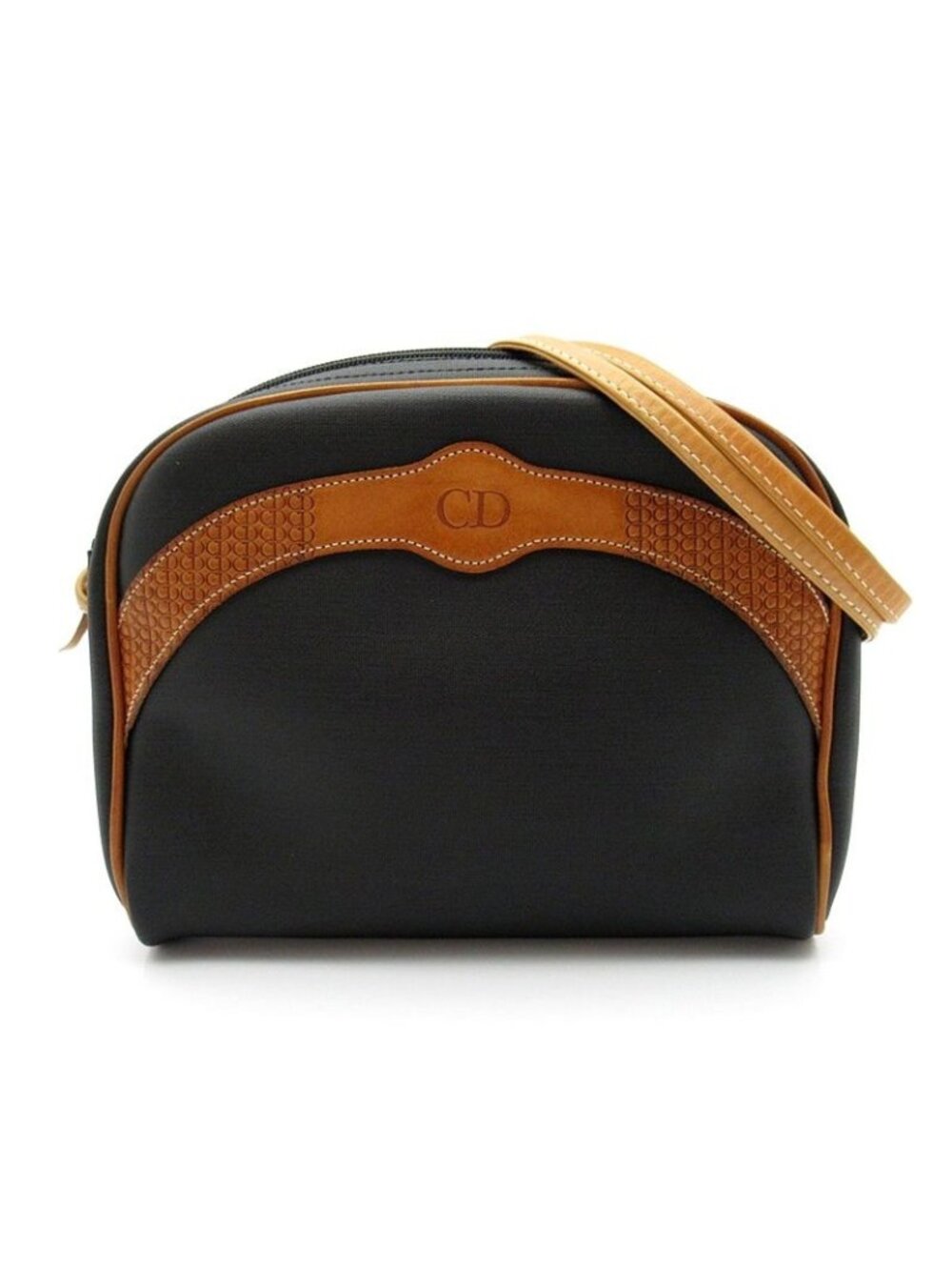 Dior Vintage Logo Shoulder Bag Canvas Leather Black